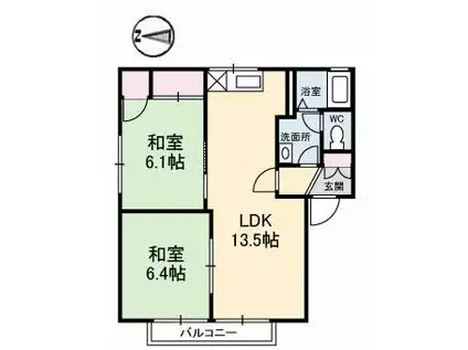 パークサイドイズミD(2LDK/2階)の間取り写真