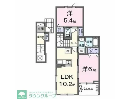六高台5丁目アパートII(2LDK/2階)の間取り写真