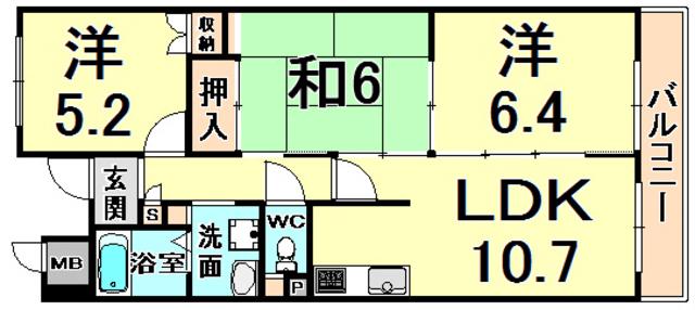 ノースウィング(3LDK/3階)の間取り写真