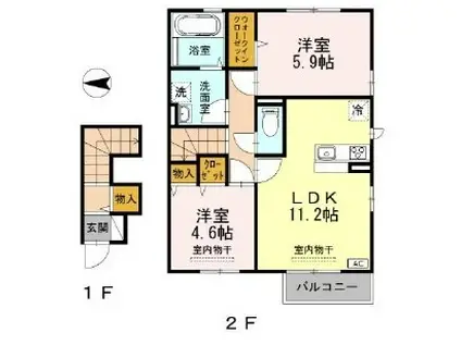 リベルタ春日野(2LDK/2階)の間取り写真
