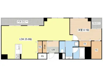 コスモ守山5番館(1LDK/9階)の間取り写真