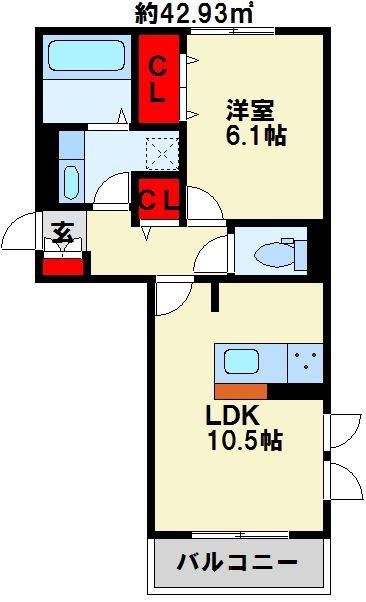 POLONIA KOKURA-KITA(1LDK/2階)の間取り写真