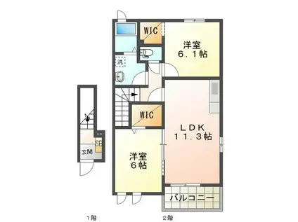 ヴィラソレイユ(2LDK/2階)の間取り写真
