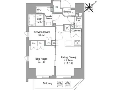 THE GLOW MITA(1SLDK/12階)の間取り写真