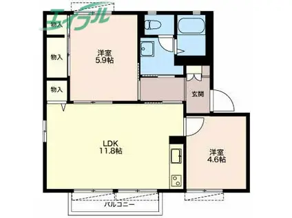 第2グランドールC棟(2LDK/2階)の間取り写真
