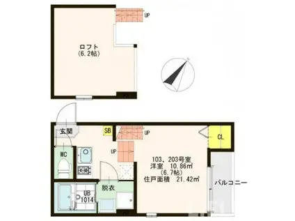 ハーモニーテラス南大野田(1K/1階)の間取り写真