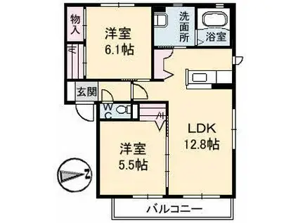 ヴィラメリディアン楽々園(2LDK/2階)の間取り写真