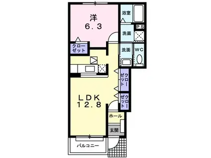 ウィステリア ブルームA(1LDK/1階)の間取り写真