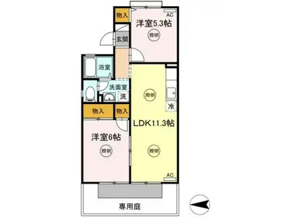 ドミールタキグチ(2LDK/1階)の間取り写真