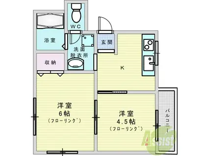 摂津第3マンション(2K/1階)の間取り写真