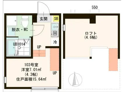 ハーモニーテラス青井IX(ワンルーム/1階)の間取り写真