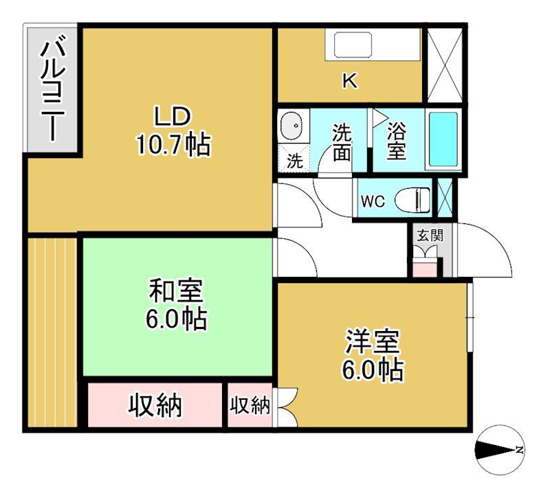 ニューハイツ綾(2LDK/4階)の間取り写真