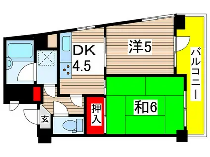 ライオンズマンション千葉東(2DK/11階)の間取り写真