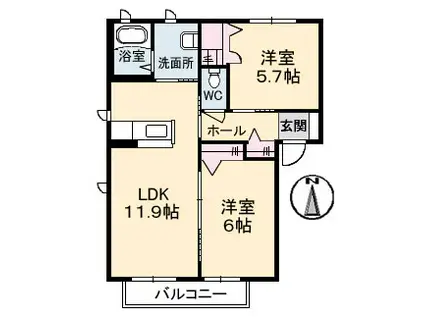 アットホーム原II A棟(2LDK/1階)の間取り写真