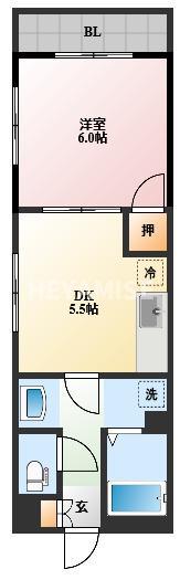 テラス辰(1DK/2階)の間取り写真