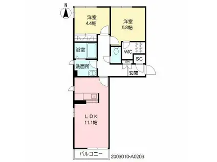 フェリーチェ(2LDK/2階)の間取り写真