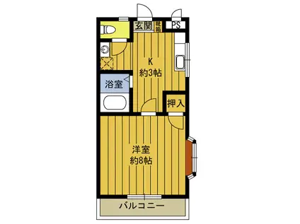 ラムールIII(1K/2階)の間取り写真