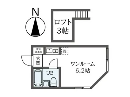 ローズハイムパートI(ワンルーム/2階)の間取り写真