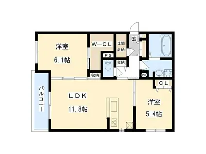 シャーメゾン ファンテーヌ(2LDK/2階)の間取り写真