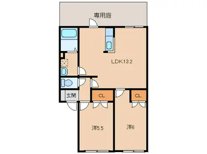 コンフォートクロエ(2LDK/1階)の間取り写真