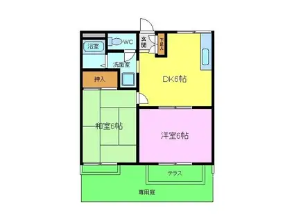 パインリーフ泉ヶ丘3号館(2DK/1階)の間取り写真