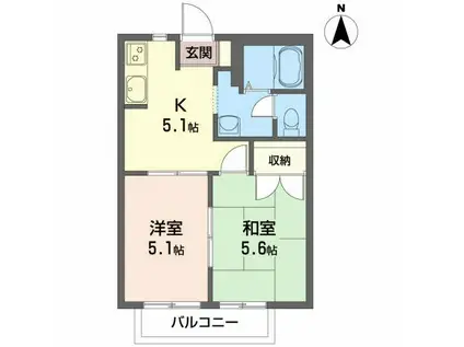 グランドールコート一番館(2K/2階)の間取り写真