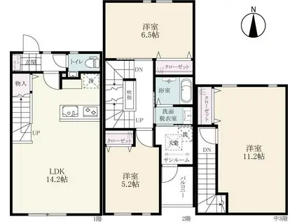 ロワイヤルアイランド織島VI(3LDK/1階)の間取り写真
