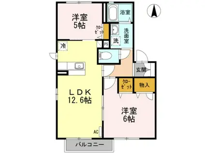 シャリテ B(2LDK/2階)の間取り写真