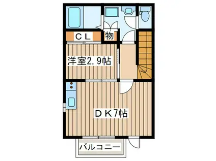 ラスティーズ榴岡公園(1DK/2階)の間取り写真