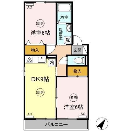 サニーコーポ D棟(2DK/2階)の間取り写真