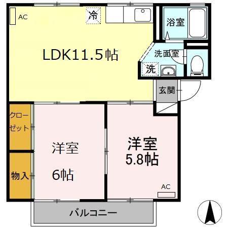 シートピア(2LDK/2階)の間取り写真