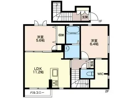 ジャル ディ ナッジョ A(2LDK/2階)の間取り写真