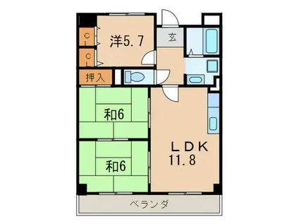 ウエストヒルズII(3LDK/3階)の間取り写真