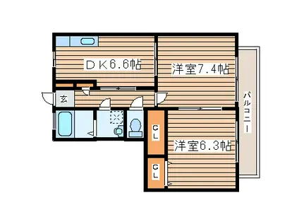 バリュージュ笹II(2DK/1階)の間取り写真