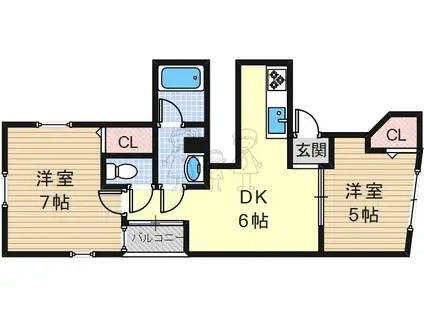 サンフラワー長居(2DK/6階)の間取り写真