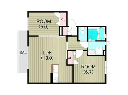 シャーメゾン井原ノ里(2LDK/2階)の間取り写真