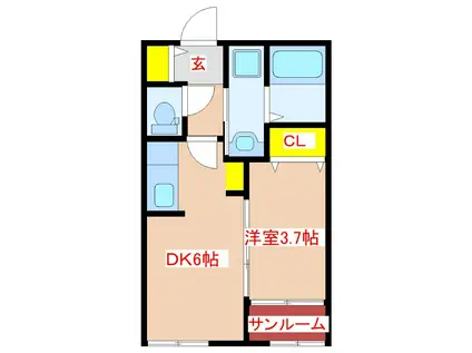 CRESC R-SIDE(1DK/1階)の間取り写真