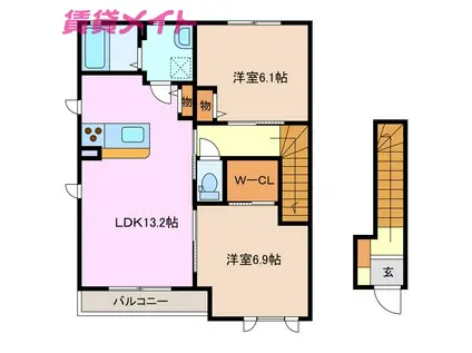 リーフガーデンハイツE棟(2LDK/2階)の間取り写真