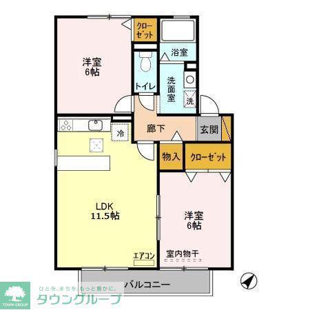 ヴィラージュB(2LDK/1階)の間取り写真