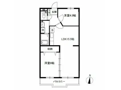 コンフォール実花(2LDK/1階)の間取り写真