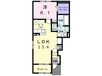 ニューメゾン感田B(1LDK/1階)の間取り写真
