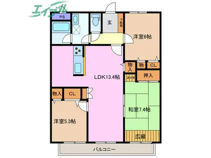 エルグランテ滝川(3LDK/9階)の間取り写真