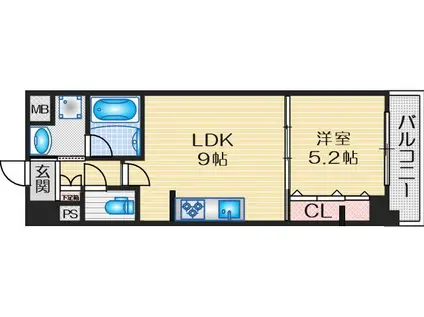 ハーヴェスト江坂(1LDK/2階)の間取り写真
