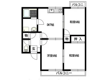 ホワイトヴィラ柏原I(3DK/2階)の間取り写真
