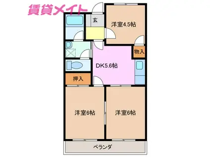 グレイスタウン MIWA A(3DK/3階)の間取り写真