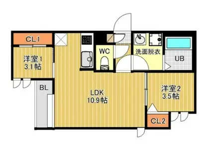 REGALEST サンメゾン箱崎(2LDK/3階)の間取り写真