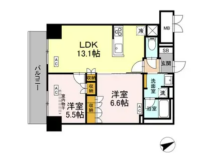 サンジョイアゼロ(2LDK/7階)の間取り写真