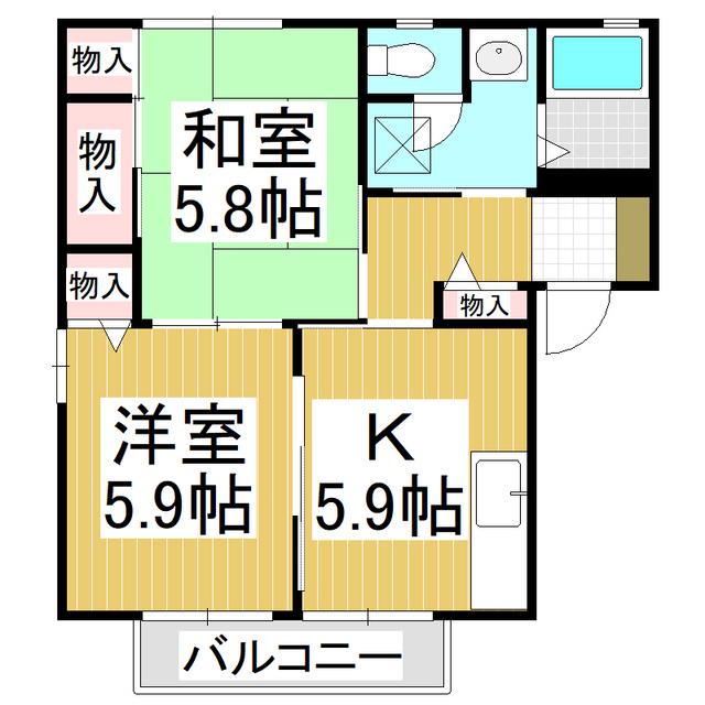 ディアスツインアイB棟(2K/2階)の間取り写真
