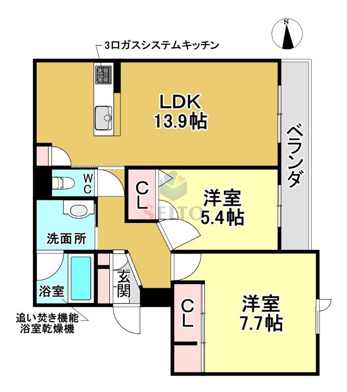 シャーメゾン ヴェルーラ(2LDK/2階)の間取り写真