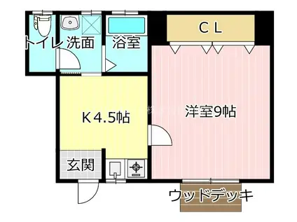 ウェルネス高丘(1K/1階)の間取り写真